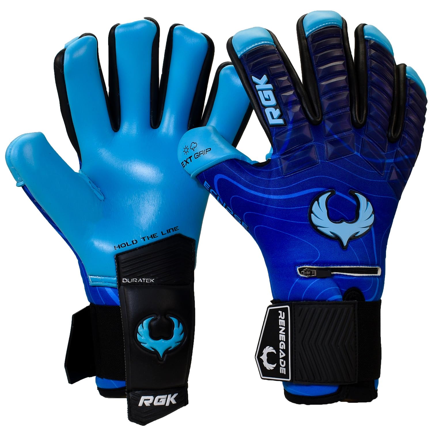 Renegade GK Eclipse Riptide Professional Goalie Gloves with Pro Finger Spines Black| Blue Soccer Goalkeeping Gloves (Size 8, Youth-Adult, Neg. Cut, Level 5) โ image 1