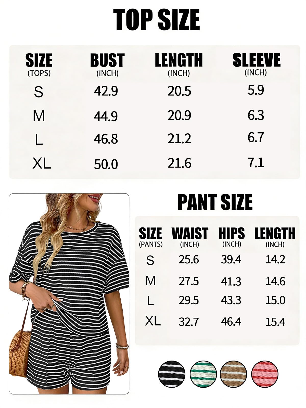 Conjunto Chándale Mujer Verano 2 Piezas Casual Pantalones Cortos y Top Camiseta Manga Corta Camiseta Manga Corta a Rayas Cuello Redondo Deportivo — view 7