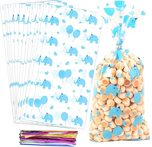 Miniatura 183 de COQOFA 100 bolsas de regalo de estrella rosa de 7 x 12 pulgadas, bolsas de regalo de celofán, bolsas de regalo de fiesta, bolsas de plástico Rosado