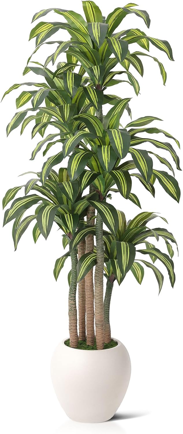 Artificial Dracaena Tree Indoor - 8FT UV Resistant Fake Outdoor Plants with Planter- Tall Faux Tree for Front Porch, Patio, Garden, Wedding, Home, Living Room Decor, VN151