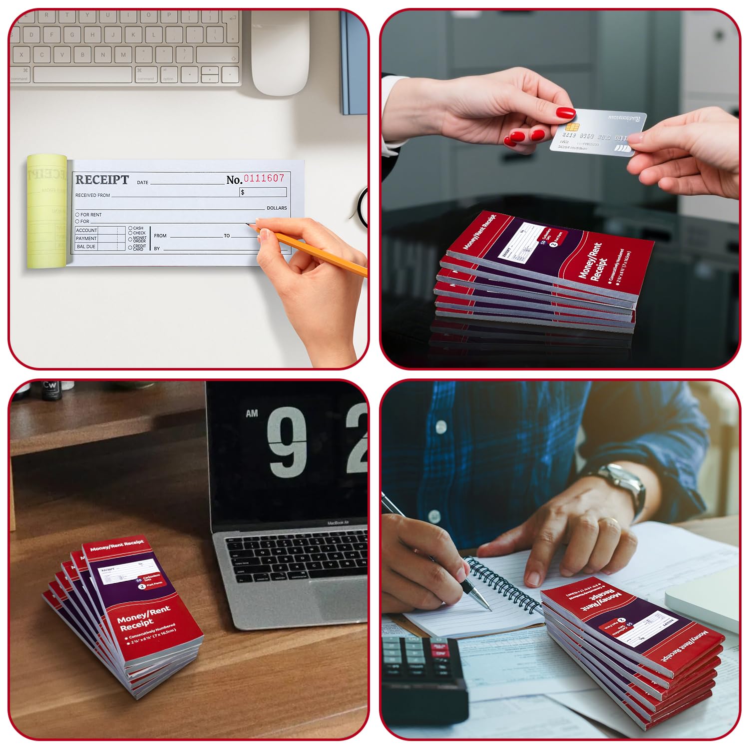 Quittungsbuch für kleine Unternehmen, selbstdurchschreibend, 2-teilig, 50 Sets pro Buch, 6 x 19 cm, ideal für Transaktionen, Kohlekopie für Aufzeichnungen, 6 Stück