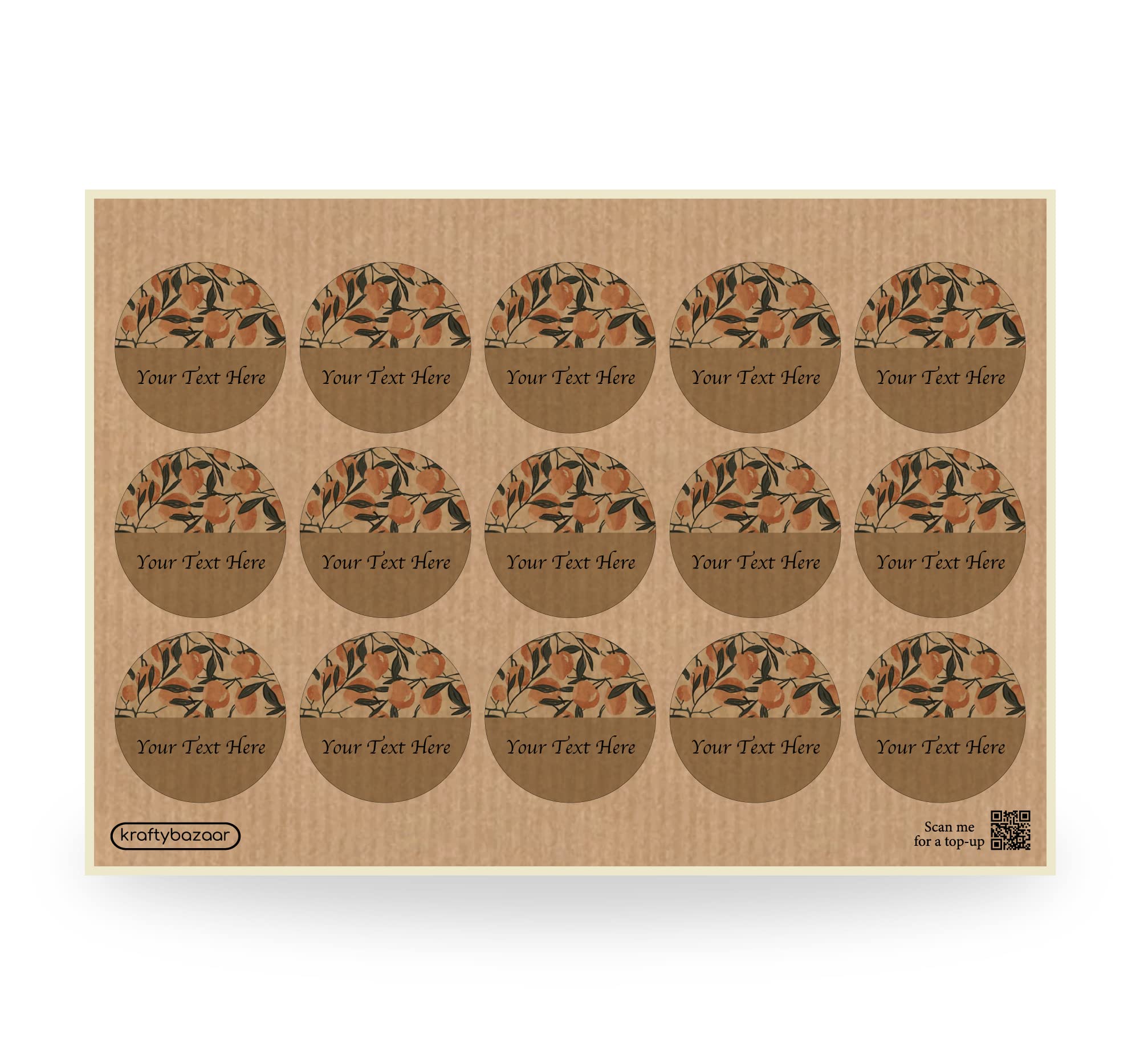 Custom William Morris Clementine Paper Labels, 37mm Self-Adhesive Stickers, Multipack Stationery Craft Decor Labels (Pack of 450 Labels, Kraft Brown)