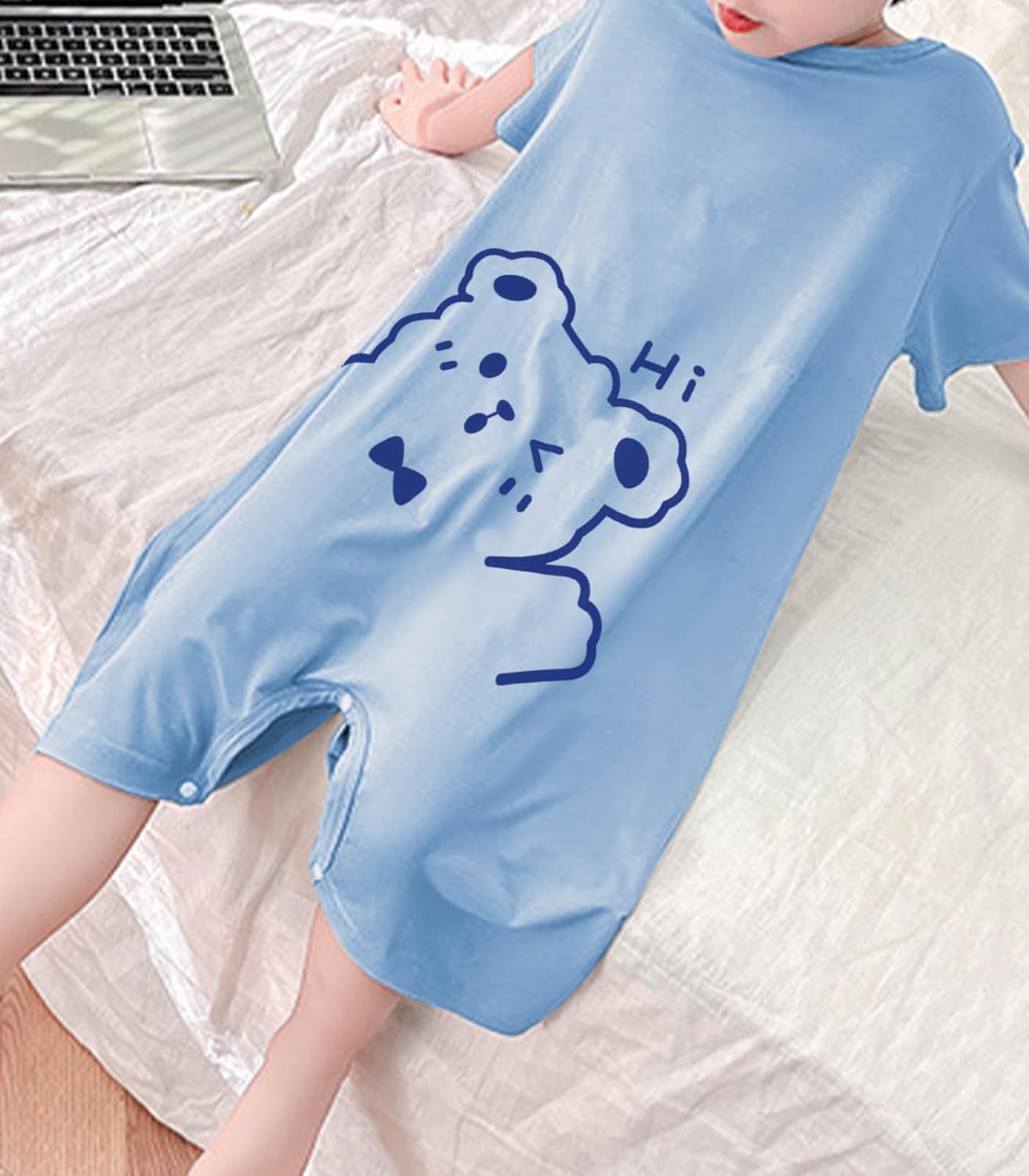 Umeyda Little Baby Boys Footless Pajamas Modal Short Sleeve Romper Jumpsuit Sleep and Play - Image 3