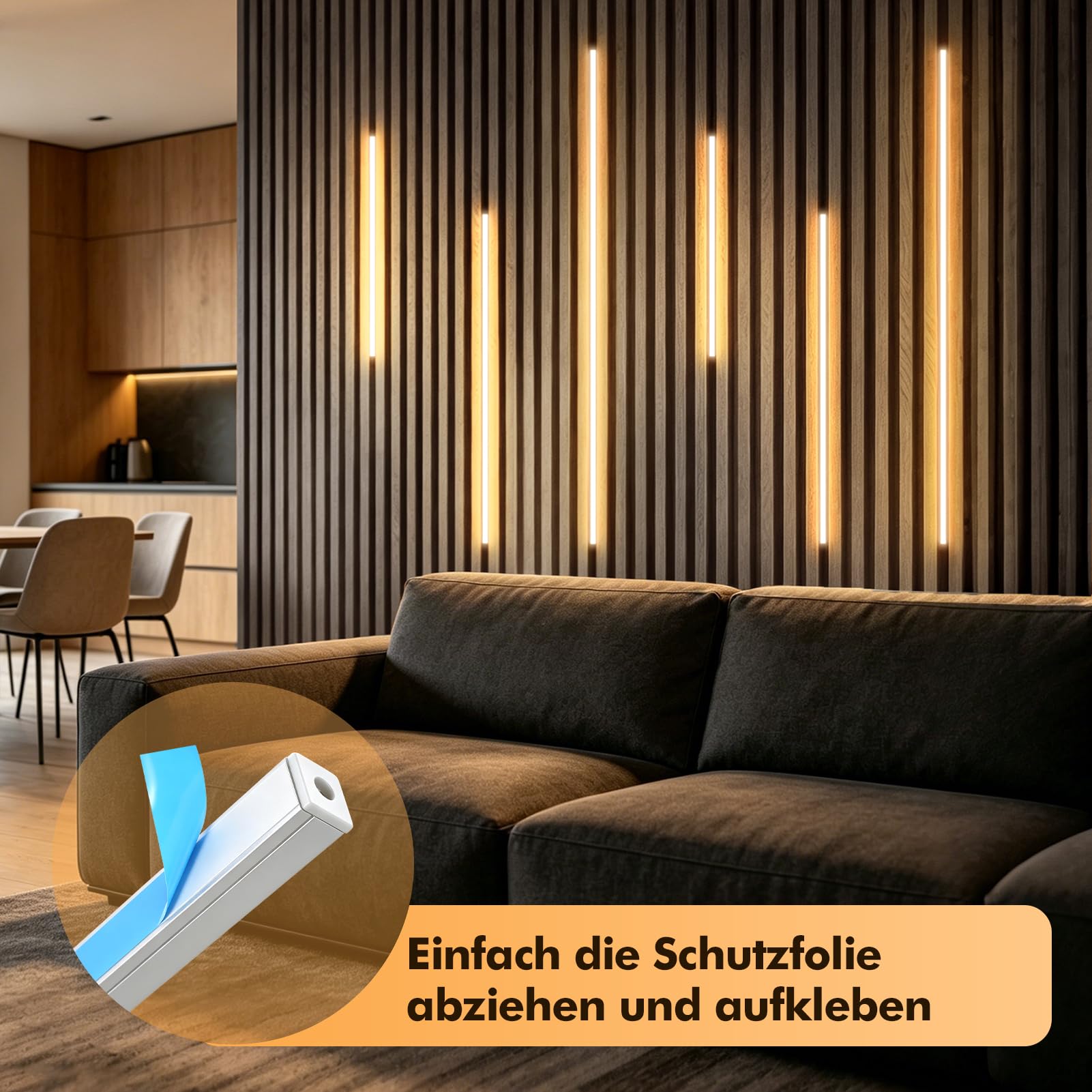Tira de luz LED integrada para paneles acústicos, regulable, autoadhesiva, luz blanca cálida, 6 unidades con interruptor táctil, tira autoadhesiva, para paneles de pared, iluminación (40 x 2