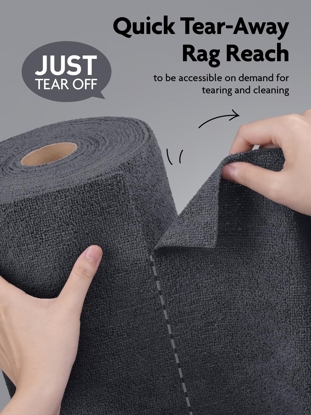 Fantasticlean Lot de 75 Chiffons de Nettoyage, Rouleau de Chiffons en Microfibre Déchirables, Lavettes Réutilisables et Non Pelucheux 30 x 30 cm - Gris Foncé