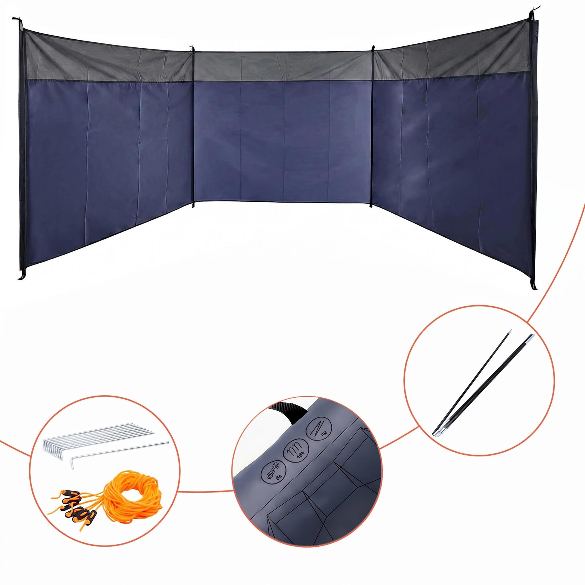 Brise-vent Camping 500x140 Cm – Bleu, Armature Fibre De Verre, Sac Inclus
