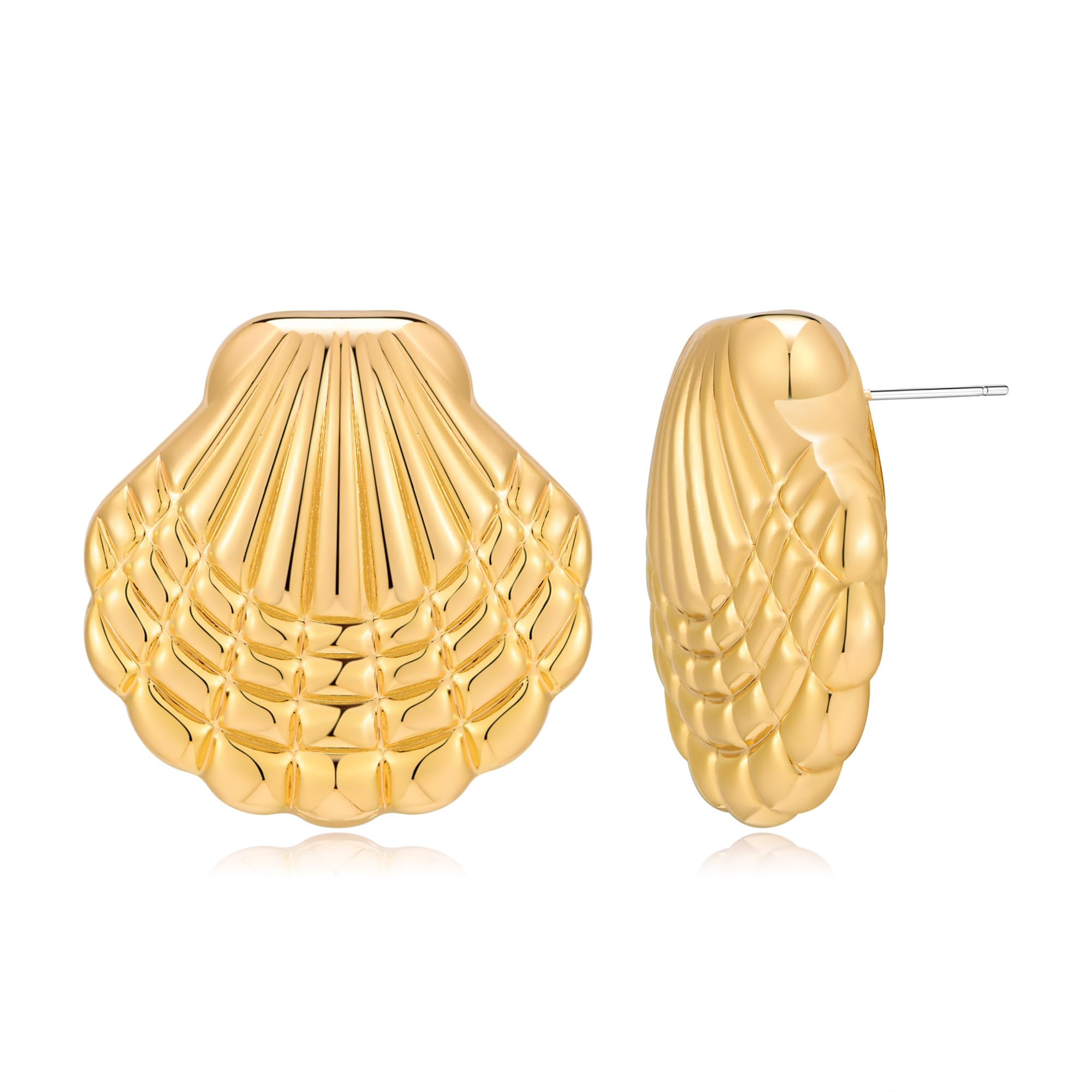 COORWEEL Large Textured Stud Earrings for Women Trendy Vintage Statement Shell Earrings Ocean Beach Jewelry Gift