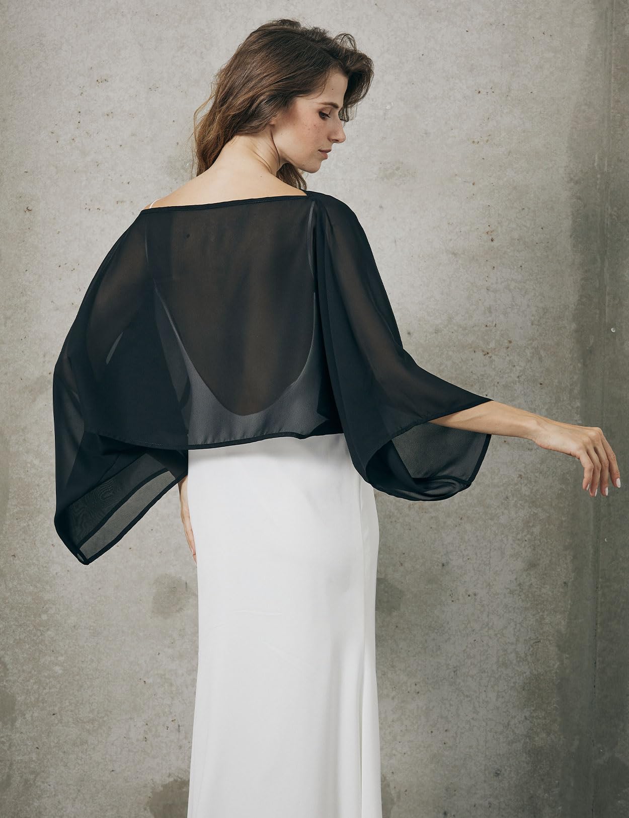 BEAUTELICATE Cape Boléro En Mousseline de Soie Haut à Manches Chauve-souris Châle Étole Transparent De Femme Mariée Demoiselle d'honneur Mariage Invité Soirée Cérémonie D’été