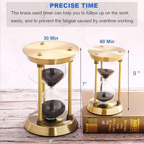 Miniatura 10 de Reloj de arena vacío rellenable, gran juego de temporizador de arena antiguo, reloj de arena de metal con marco de latón sin arena, kit de ceremonia