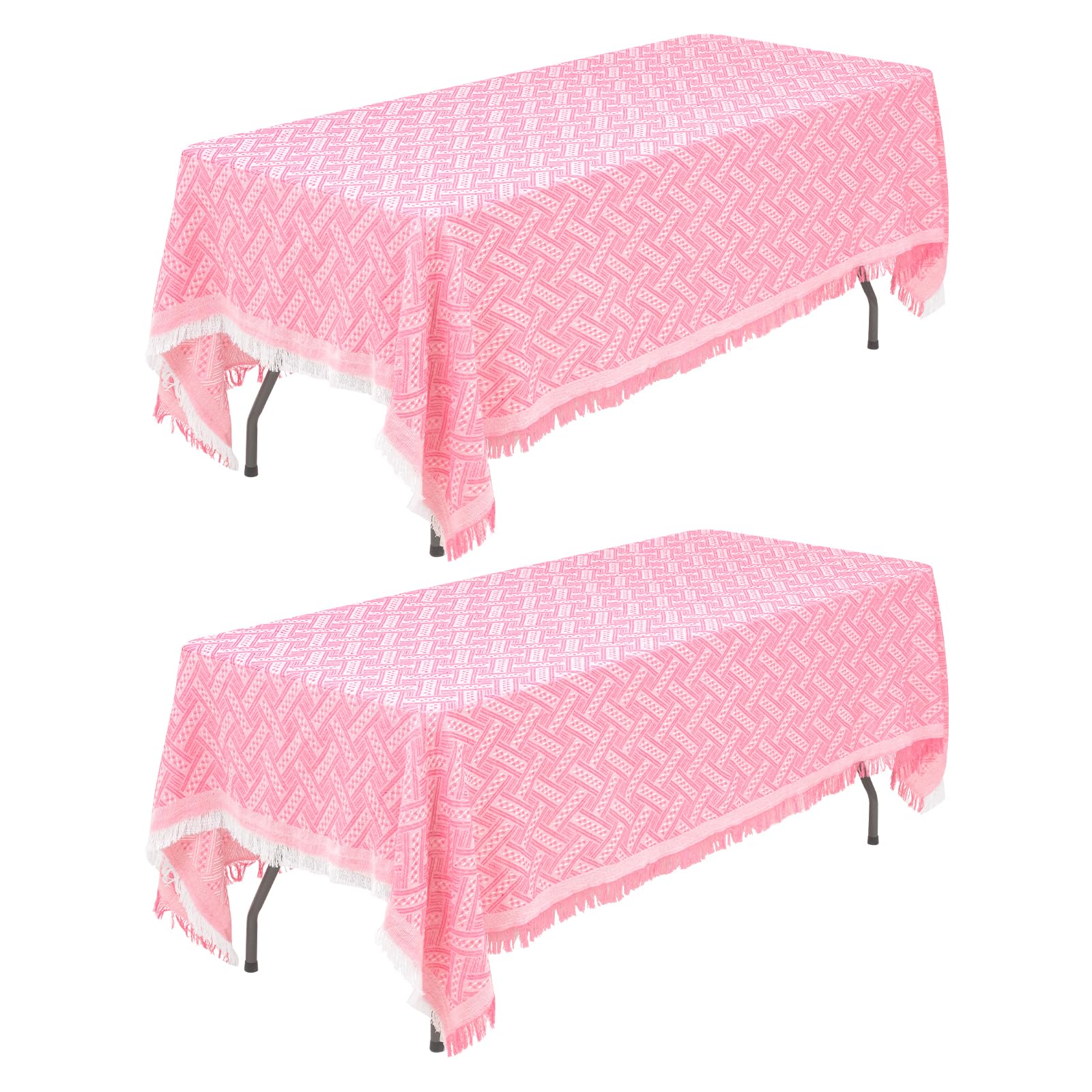 FXKS 2 Pack Pink Tablecloths 180 x 260 cm Rectangle Table Cloth for 6 ft Table, Boho Vintage Tablecloth with Tassel, Washable Polyester Table Cloths for Outdoor Camping, Home Dinning Tabletop Decor