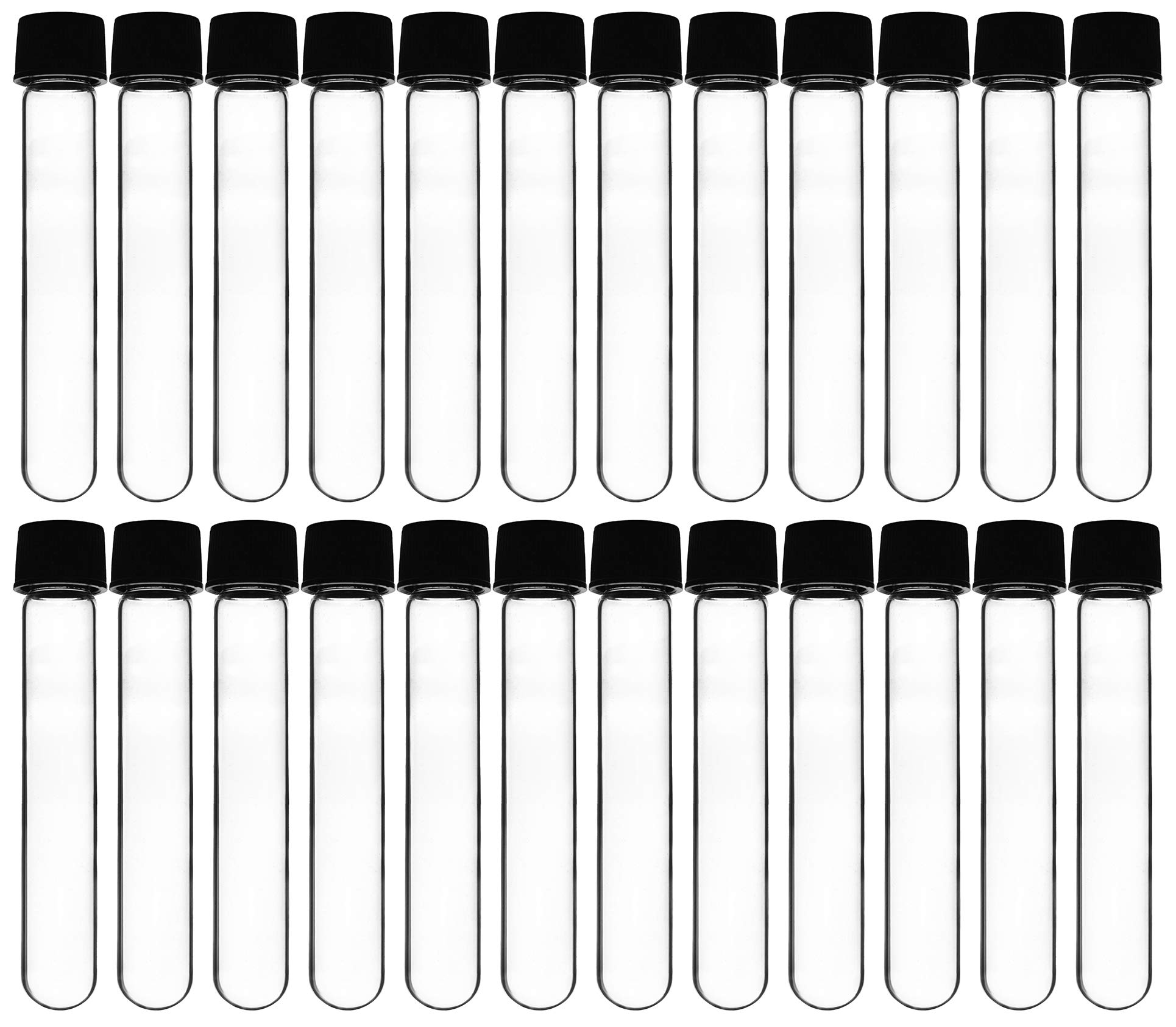 EISCO 24PK Test Tubes, 30ml - Bakelite Screw Cap with Rubber Liner - Borosilicate 3.3 Glass - 3.9" x 1" - Round Bottom - Leak Proof