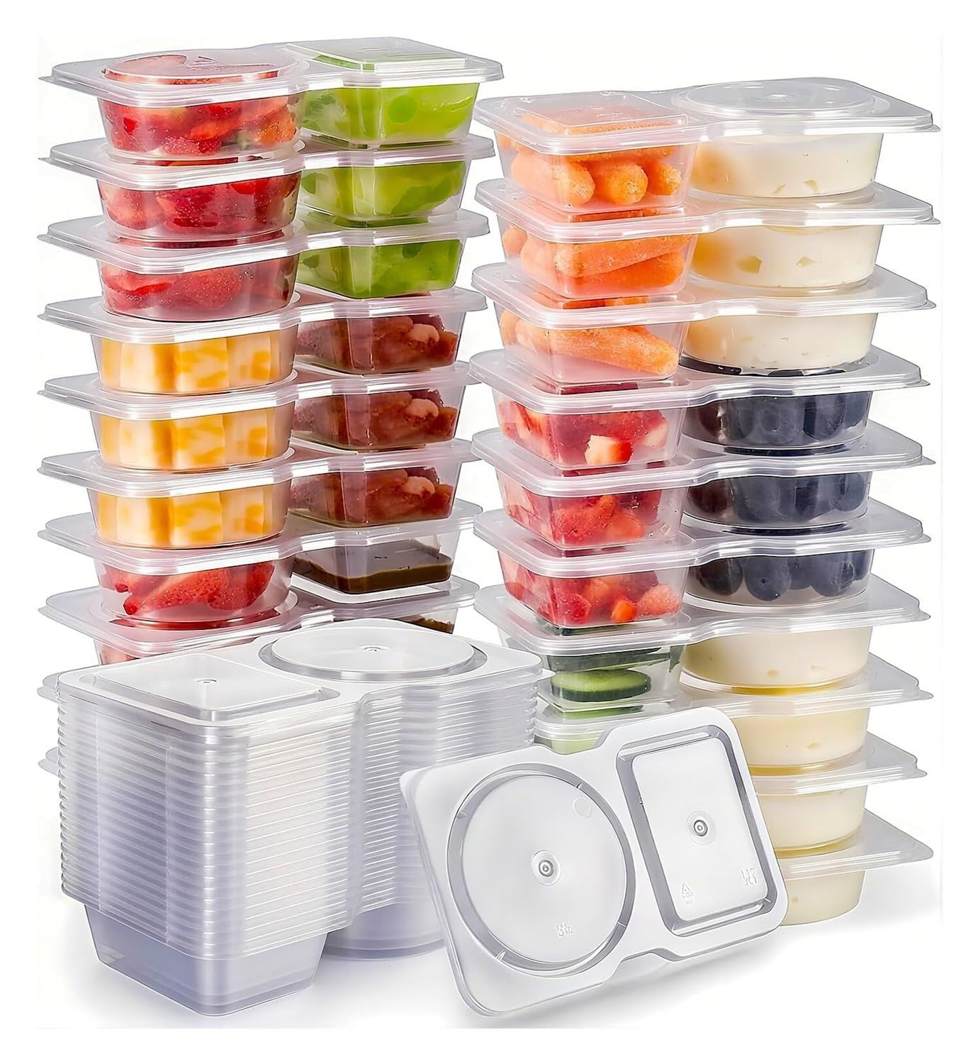 Clarture 20Pcs Double Compartment Snack Containers - Ideal For Portion Control And Meal Prep