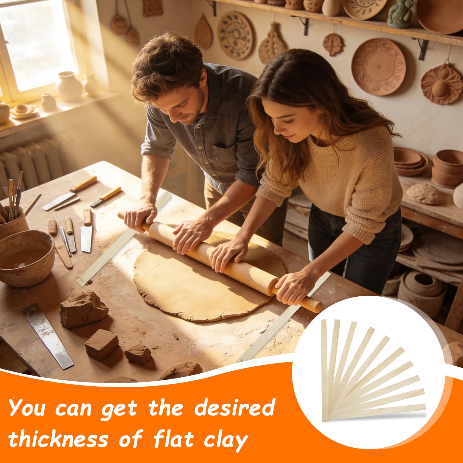20 Pezzi Spessori per Mattarello in Legno,Bastoncini Guida per Argilla per Insegnamento di Ceramica,Guida per Mattarello in Legno per Ceramica e Argilla, 10 Misure,3/4/5/6/7/8/9/10/11/12 MM