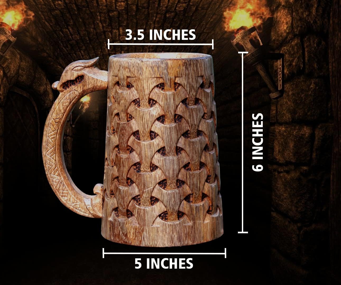 Premium Wooden Beer Mug 20Oz Chainmail Pattern 100% Handcrafted Beer Stein Wine accessories Viking Gifts Medieval Gift Sack Tankard Christmas Coffee Cups Vikings Mug Food Safe
