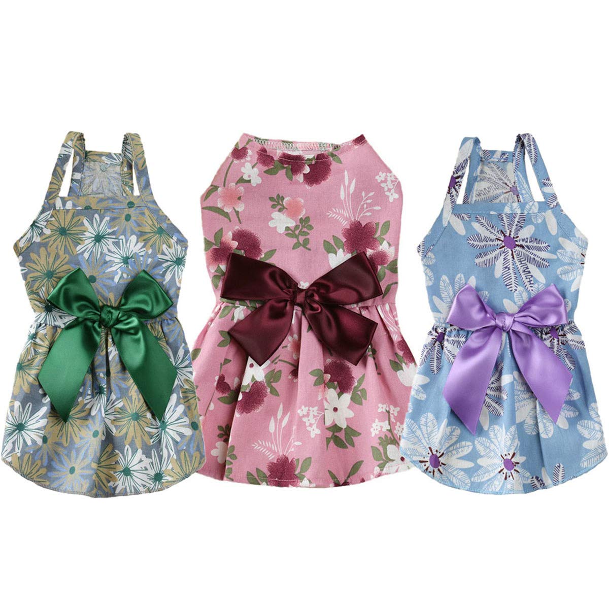 3 Pack of Small Dog Dress Cat Pet Dog Princess Summer Vintage Flower Bowknot Sweety Dress for Dog Pet Puppy Cat Apparel Clothes XL