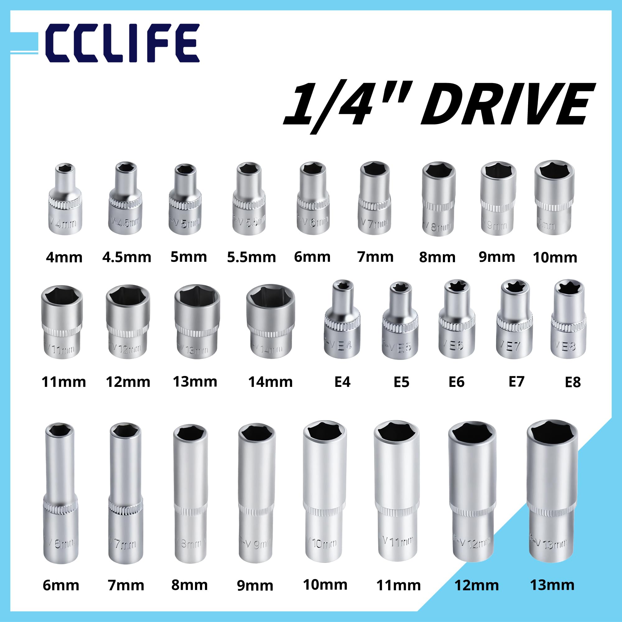 CCLIFE Set di chiavi a bussola da 110 pezzi, 1/4" e 1/2" con bussole, punte ed estensioni per casa e auto in robusta valigetta degli attrezzi