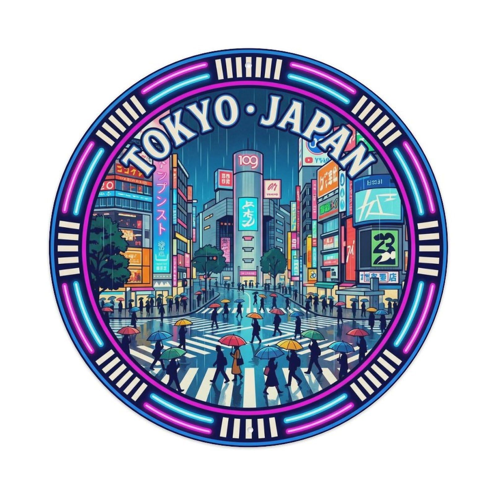 Shibuya Crossing Tokyo Rain Japan Travel Shrine Journey Metal Tin Sign