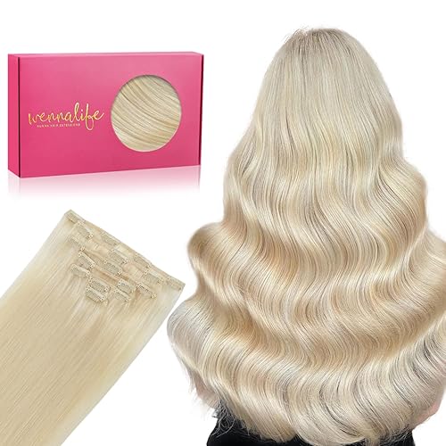 WENNALIFE Extensiones de cabello con pinzas, 2.47 oz, 15 pulgadas, extensiones de cabello humano real, cabello humano real, cabello humano virgen