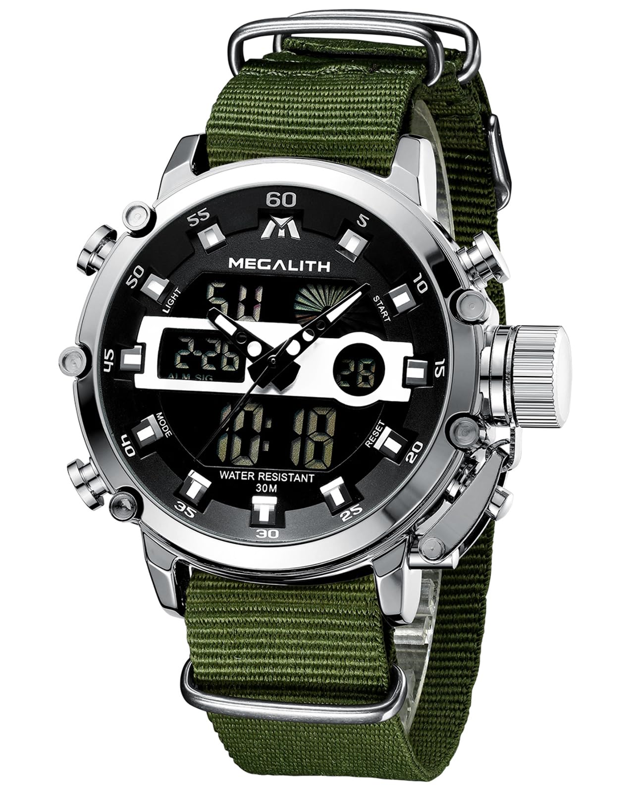 MEGALITH Reloj Hombre Digital-Analogico Deportivo Militar Relojes Hombre LED Grandes Esfera Reloj de Pulsera Cuero Impermeable Reloj Digital Cronógrafo Alarma Calendario, Regalo Hombre