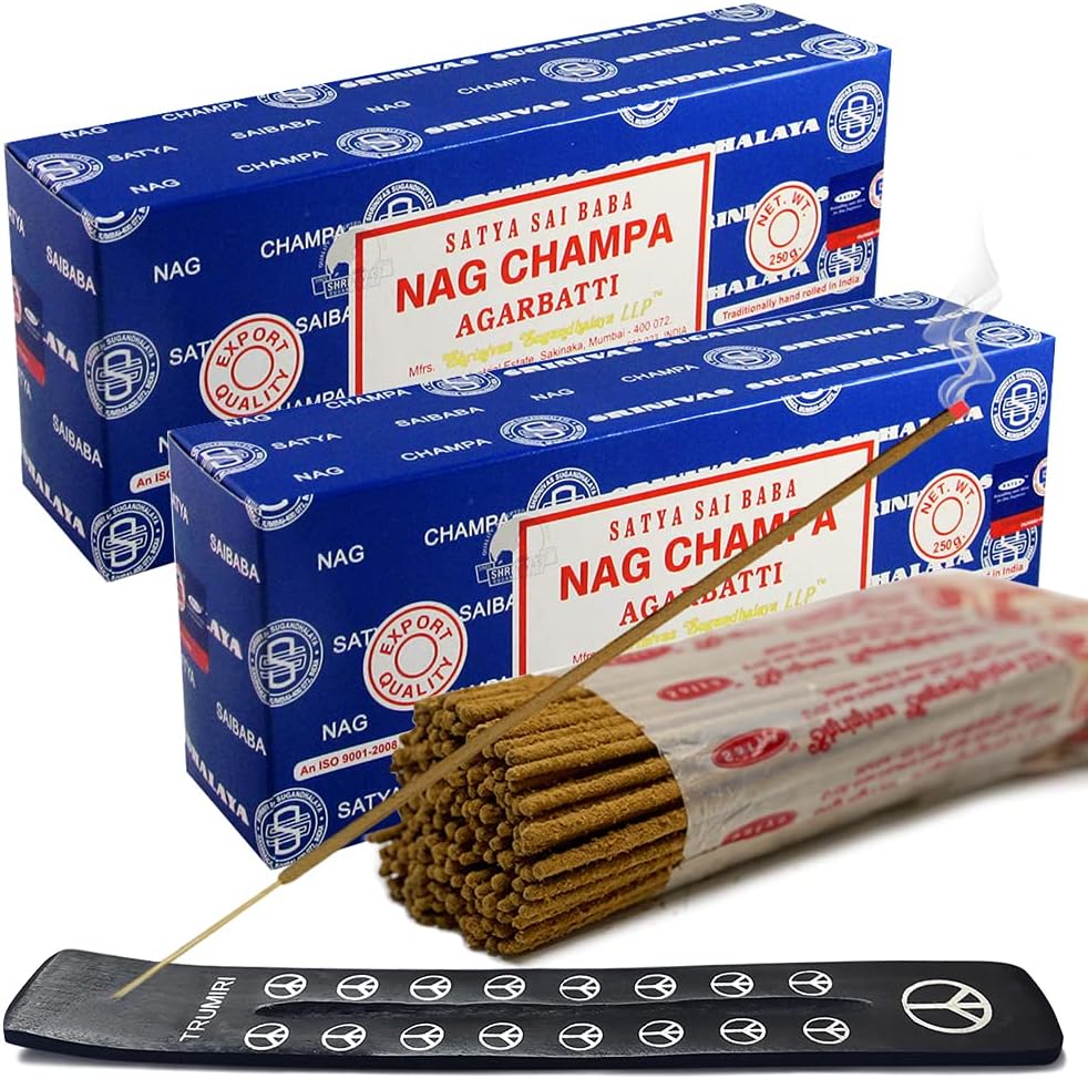TRUMIRI Incense Stick Holder Bundle with Satya Sai Baba Nagchampa 250g Incense Sticks - Pack of 2 (Approx 500 Sticks)