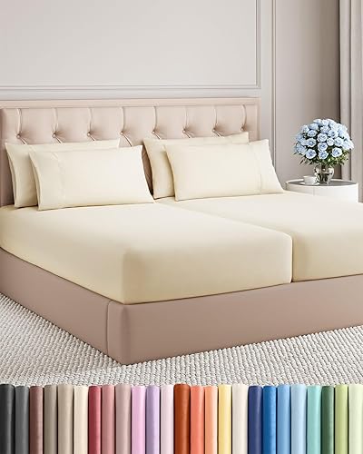 Miniatura 56 de Juego de sábanas Split King de 7 piezas - Incluye 4 fundas de almohada - Sábanas Split King - Ropa de cama de hotel de lujo suave - Refrescante