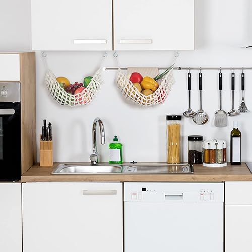 Miniatura 2 de Hamaca grande de macramé para frutas debajo del gabinete, hamaca de plátano para colgar en la encimera, ahorra espacio en el mostrador para cocina,