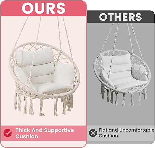 Miniatura 2 de Hamaca colgante de macramé con cojín mediano, perfecta para dormitorio, porche, adultos, balcón, beige