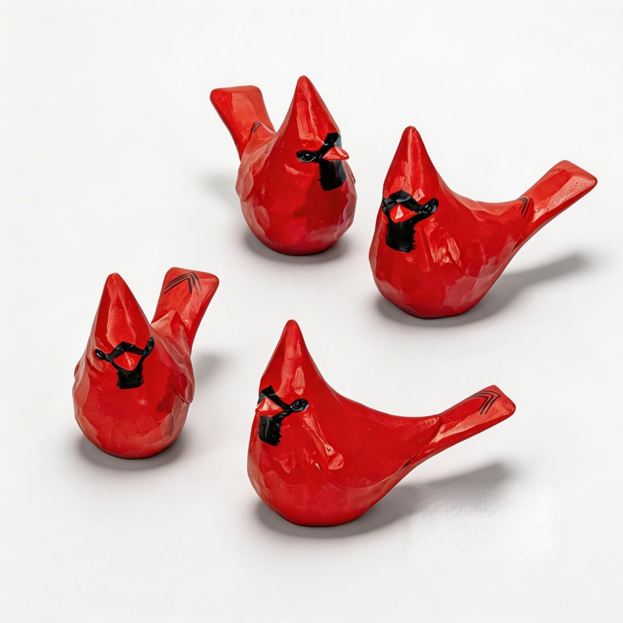 OneBird 4pcs Cardinal Figurines - Solid Resin Red Bird Statues - Cardinal Memorial Gifts for Loss of Loved One, Realistic Bird Collectibles for Shelf,