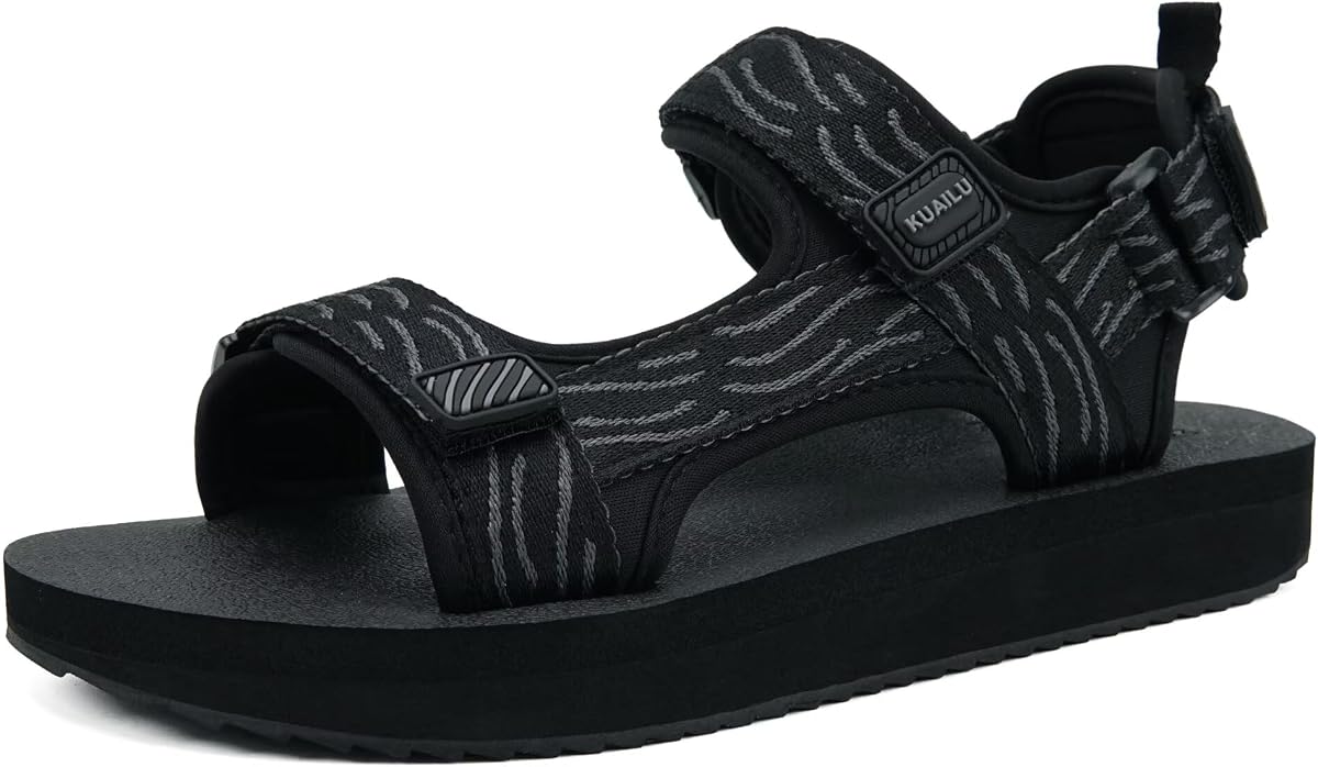 KuaiLu Sandalias para caminar para hombre con soporte para el arco - Ajustables y livianas | Estera de yoga gruesa, sandalias atléticas acolchadas, zapatos para hombre al aire libre para senderos, playa, caminatas ligeras y viajes