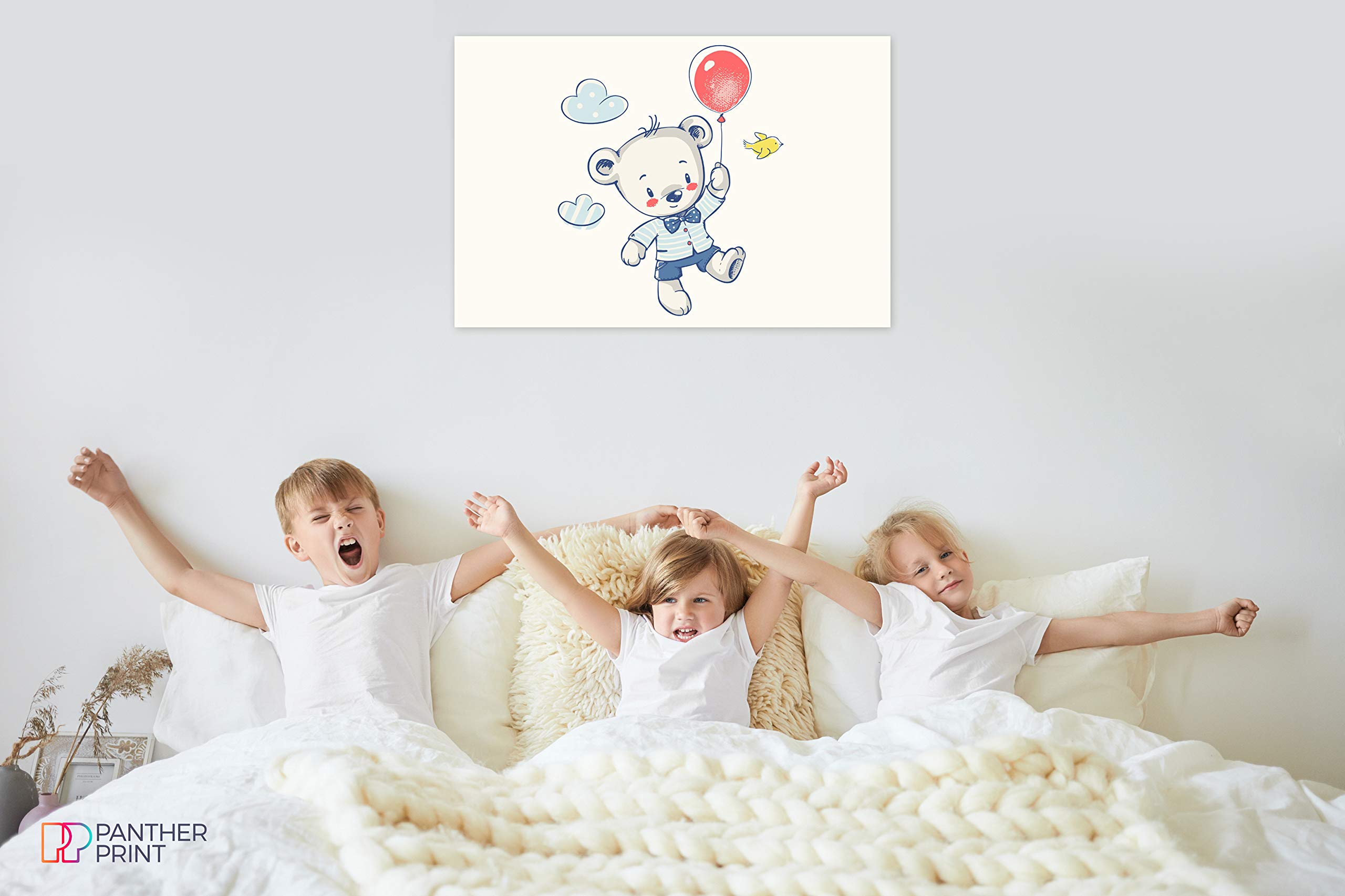 Panther Print, Décoration murale sur toile pour chambre d'enfant de bébé, images encadrées pour chambre de bébé, décoration de chambre d'enfant, motif ourson et ballon imprimé (91 x 61 cm)