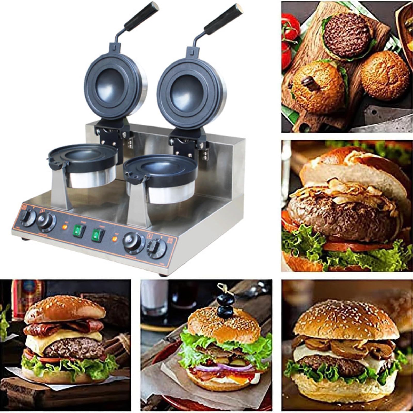 1300W Non Stick Electric Panini Press Burger Machine,Ice Cream Stuffed Burger Machine,Double-sided Heating,for Home Kitchen Use Breakfast Snack