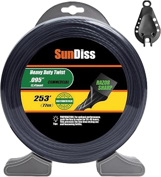 253ft 0.095" Trimmer Line Cutting String Replacement for Echo Black Diamond Trimmer Line 330095073/330095071, Fits for Medium to Heavy Grass and Weeds, with Built-in Line Cutter