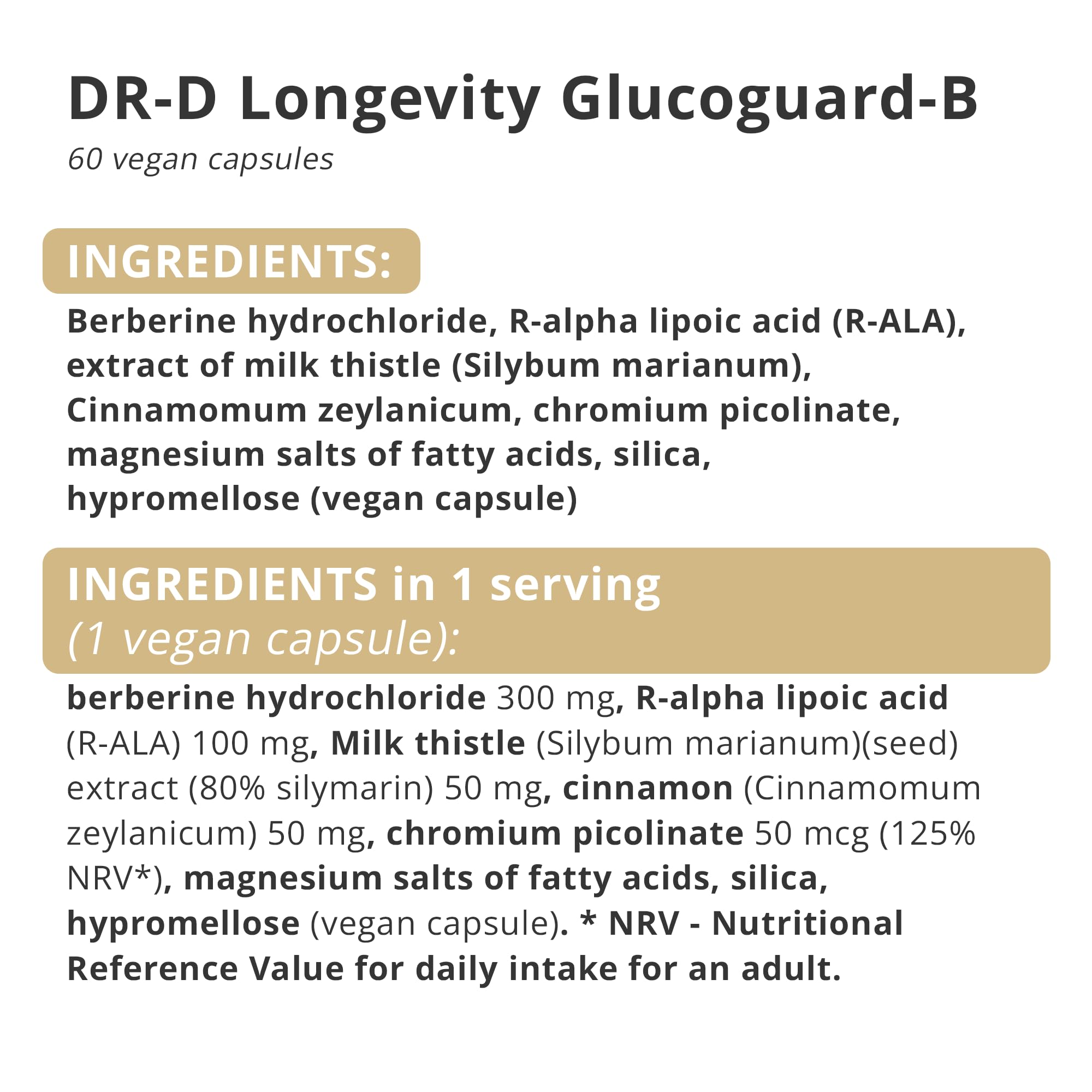 GLUCOGUARD-B von DR-D Longevity - Glukose-Optimierer auf Berberin-HCL-Basis, Hochdosiert, 60 Vegane Kapseln - 30 Tagesdosen