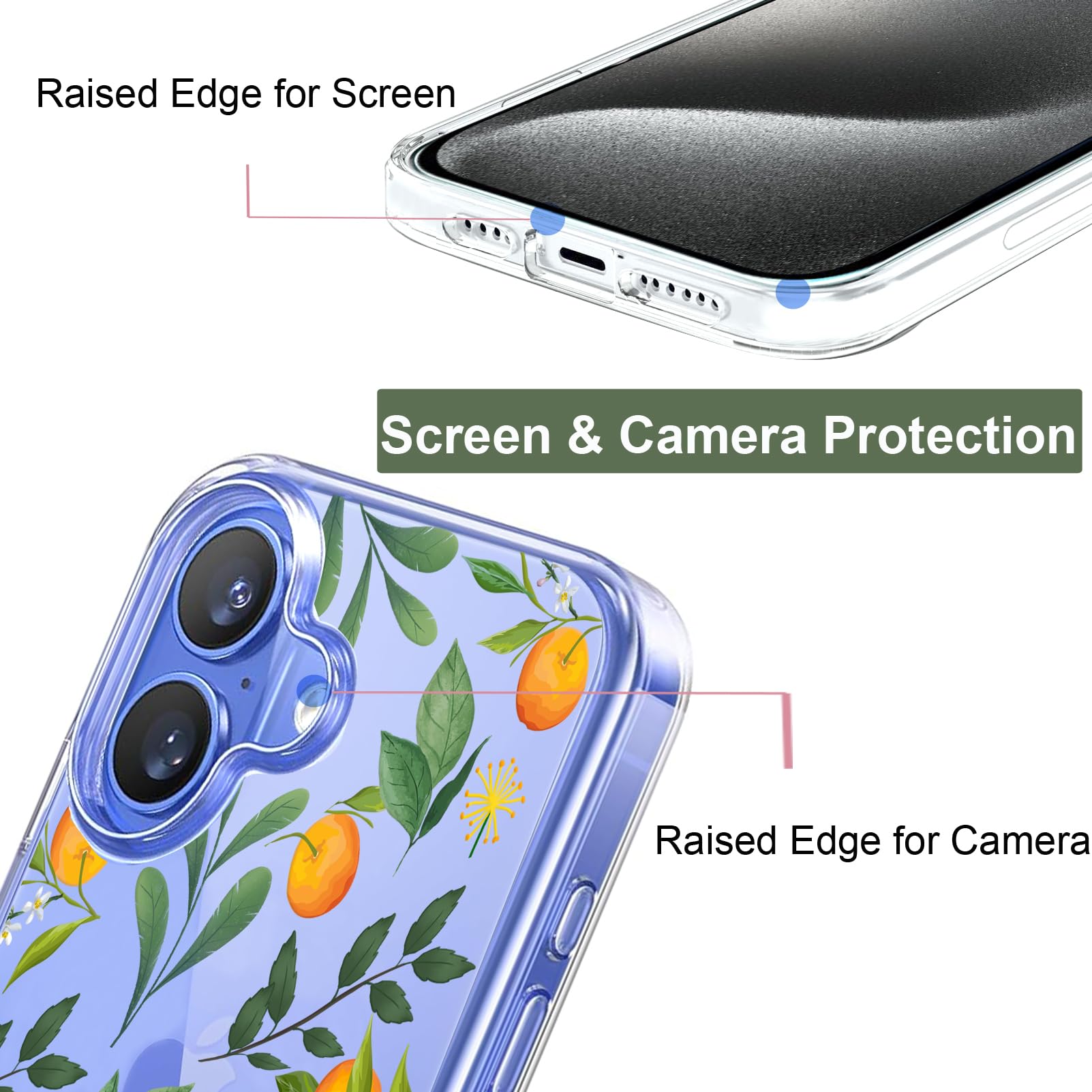 Unov Case Compatible with iPhone 16 Plus Clear with Design Embossed Pattern Soft TPU Bumper Slim Protective (Cirtus Flavors) - Image 2