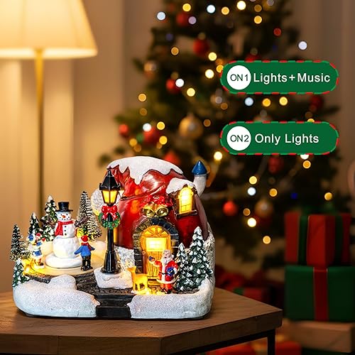Miniatura 4 de Colección animada de figuras musicales de muñeco de nieve de Navidad, casas de pueblo de Papá Noel, colección de figuras iluminadas para decoración