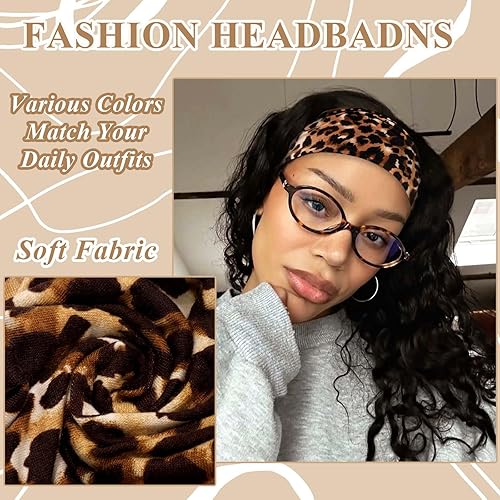 Miniatura 3 de Diademas bohemias para mujer, bandas anchas para la cabeza, turbante anudadas, bufanda para el pelo a rayas, diadema con estampado de leopardo,