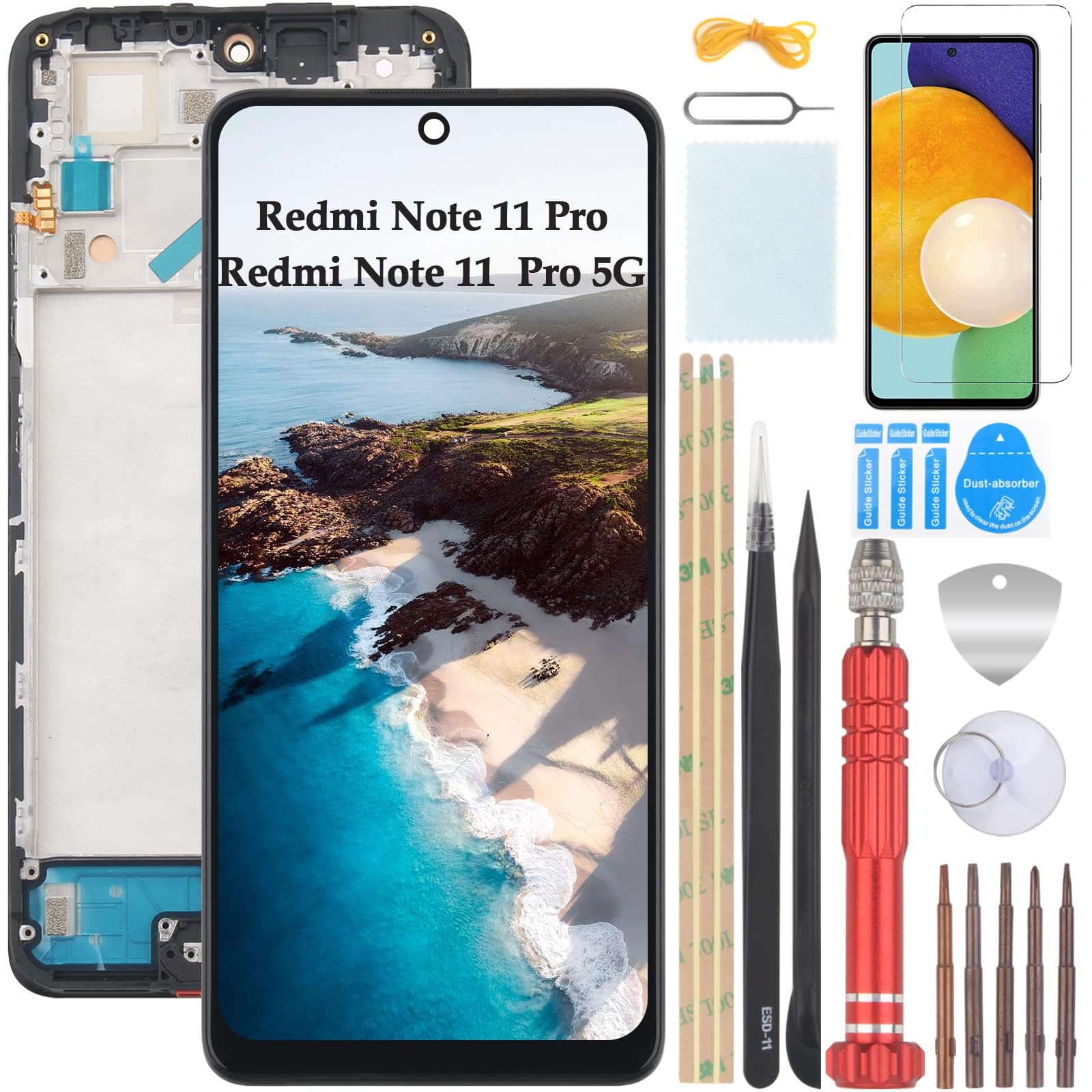 A-MIND Kit de remplacement complet avec écran tactile LCD et outils pour Xiaomi Redmi Note 9 Pro/Redmi Note 9S 6,7 Version 4G (Noir