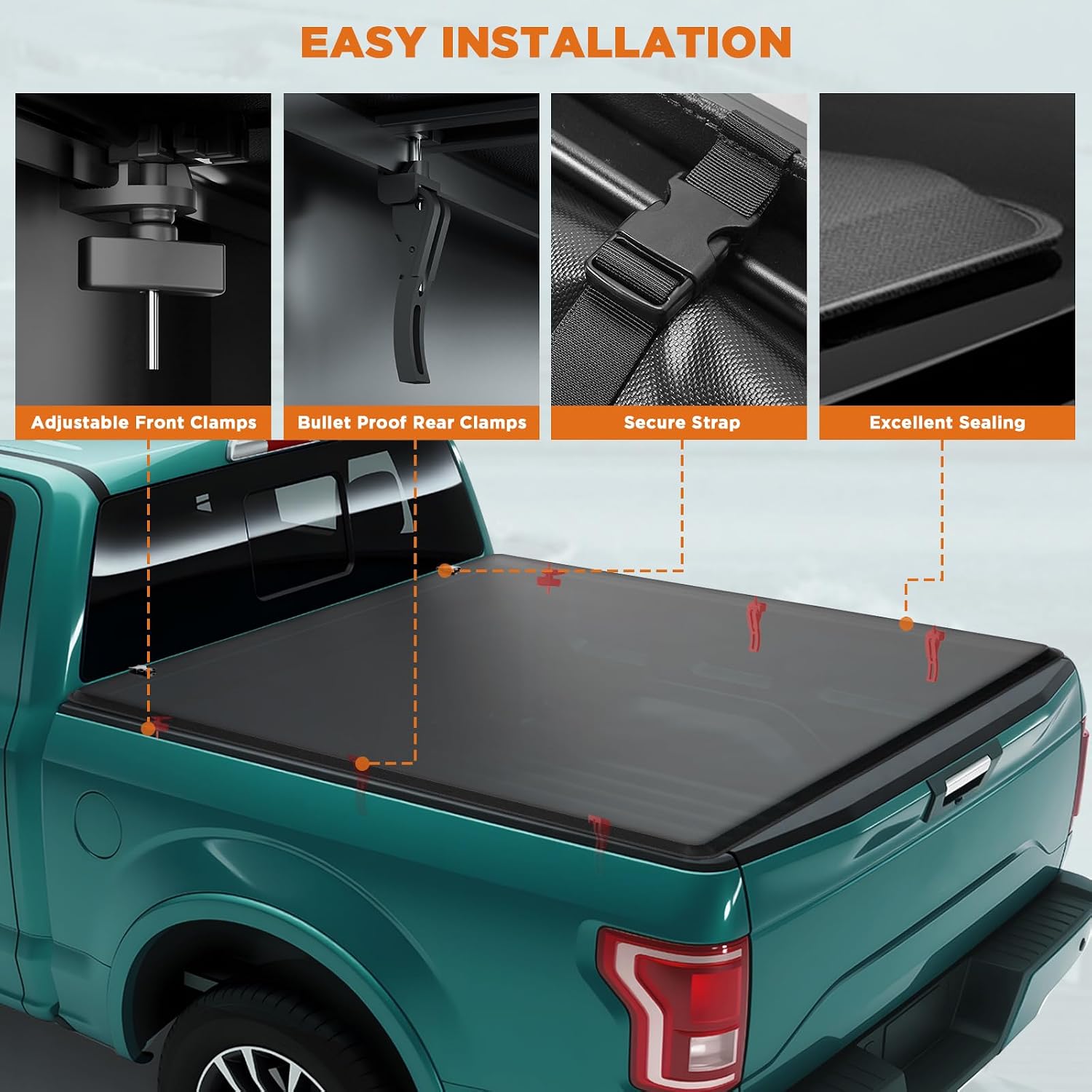 Soft Tri-Fold Truck Bed Tonneau Cover Compatible with 2020 2021 2022 2023 2024 2025 Jeep Gladiator JT with Trail Rail System 5FT (60.3 Inch),Waterproof Bed Cover, Easy Install