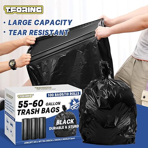 Miniatura 2 de Bolsas de basura negras grandes de 55 a 60 galones, 100 bolsas de basura resistentes, 2.2 mil, sin perfume, bolsas grandes para contratistas, para