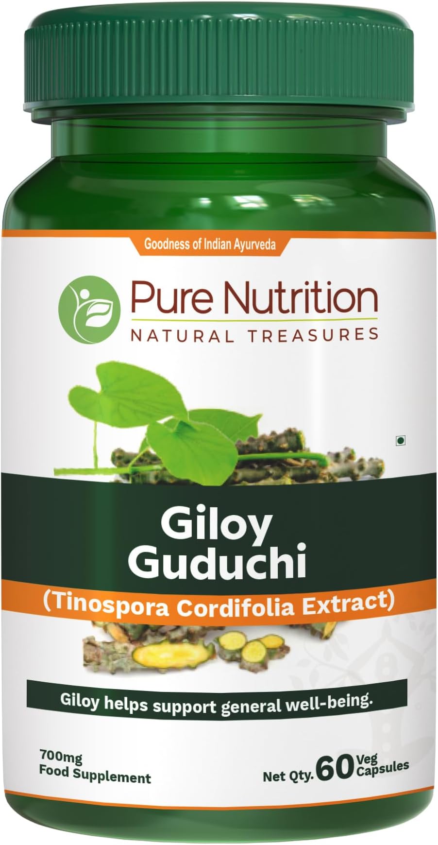 Pure Nutriton Giloy Guduchi Extract Capsule 700mg | 60 Veg Caps | Immune Health Support | 700mg Giloy Extract Equivalent to 5200mg Giloy Powder | Non GMO
