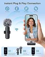 Vista 7 de Mini micrófono inalámbrico para iPhone, micrófono Bluetooth Lavalier para grabación de video, paquete de 2 micrófonos de solapa con clip