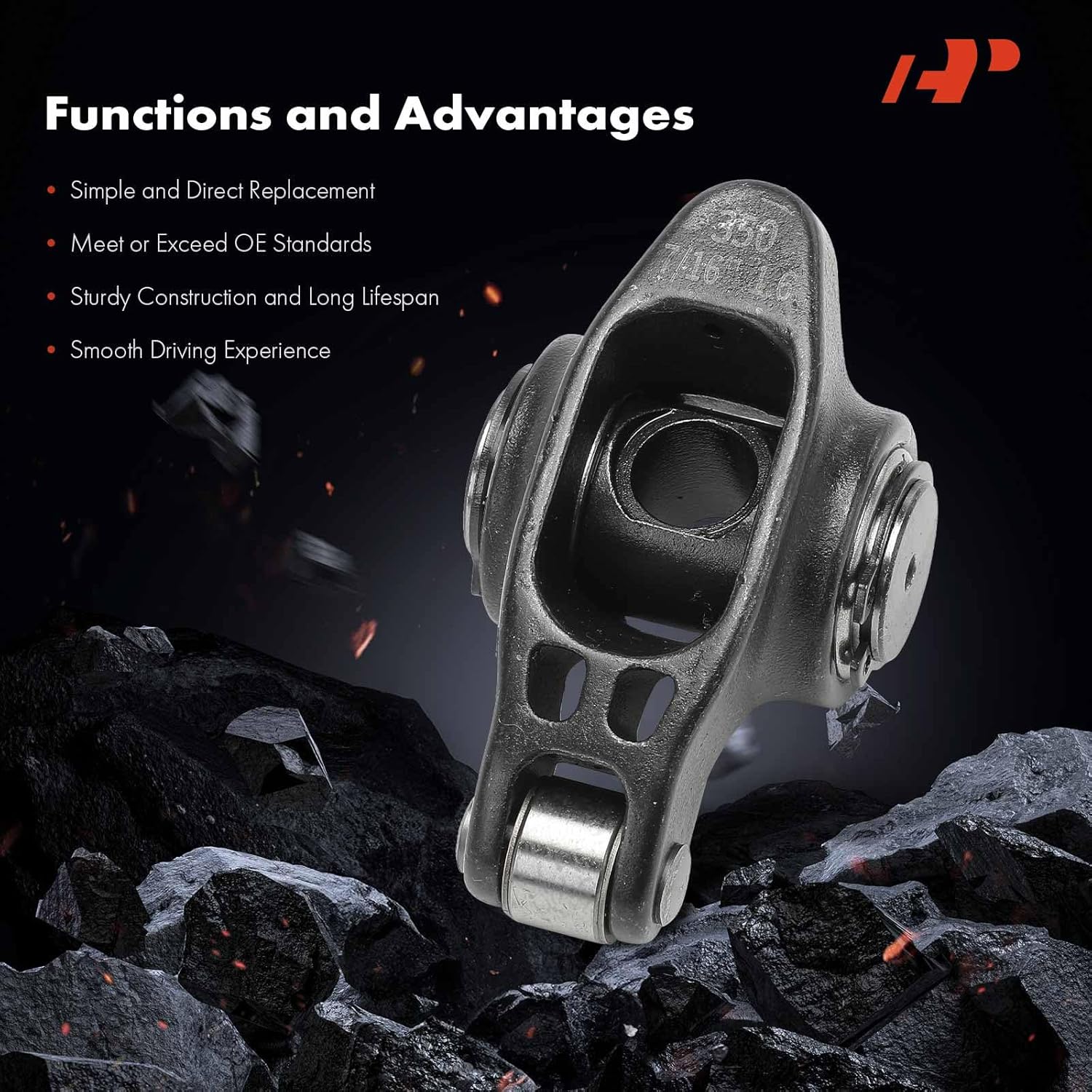 A-Premium 16Pcs Black Alloy Steel Engine Roller Rocker Arms with Needle Bearings Compatible with Small Block Chevy SBC 350, 1.6 Ratio, 7/16" Studs
