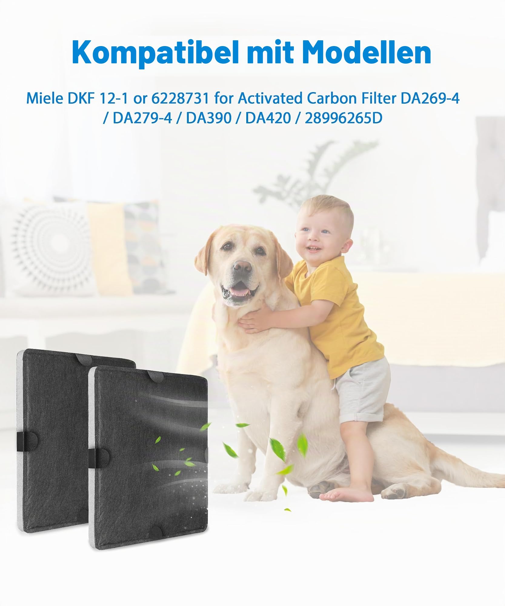 2-Packung - DKF 12-1 Dunstabzugshaube Filter passgenauer Filter für Miele DKF 12-1 bzw. 6228731. für Aktivkohlefilter DA269-4 / DA279-4 / DA390 / DA420 / 28996265D (2 pack）