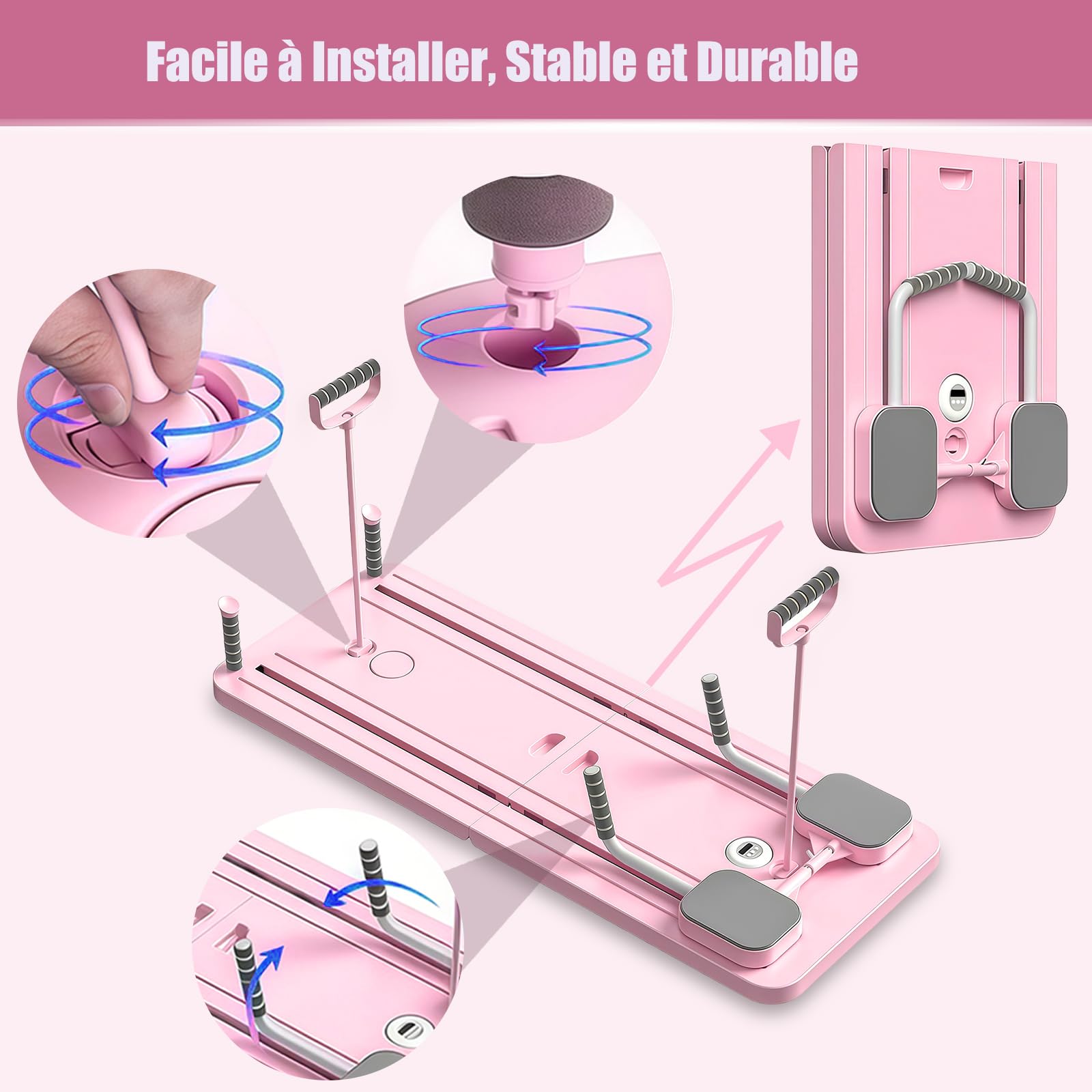 Pilates Board, 5 en 1 Pilates Reformer avec Roue Abdominale à Rebondissement Automatique et Minuterie, AB Roller Machine Pliable Multifonctionnel pour la Maison et la Salle de Sport