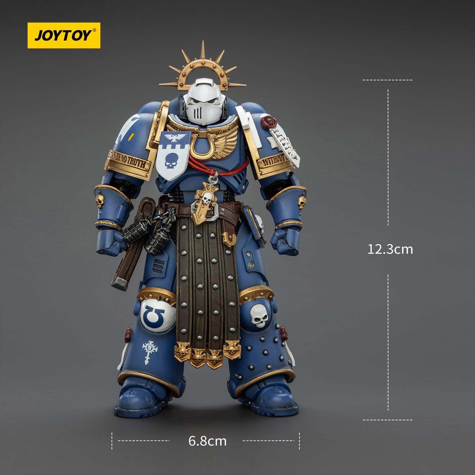 JOYTOY Warhammer 40k Ultramarines Torvald con Spada del Potere, Scudo Tempesta e Pistola a Impulsi 1/18 Figura d'Azione da Collezione e Modello da Esposizione