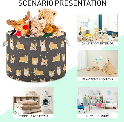 Miniatura 4 de Corgi - Cesta de almacenamiento de juguetes para perros, para guardería, sala de juegos, juguetes para perros, grande, plegable, organizador de