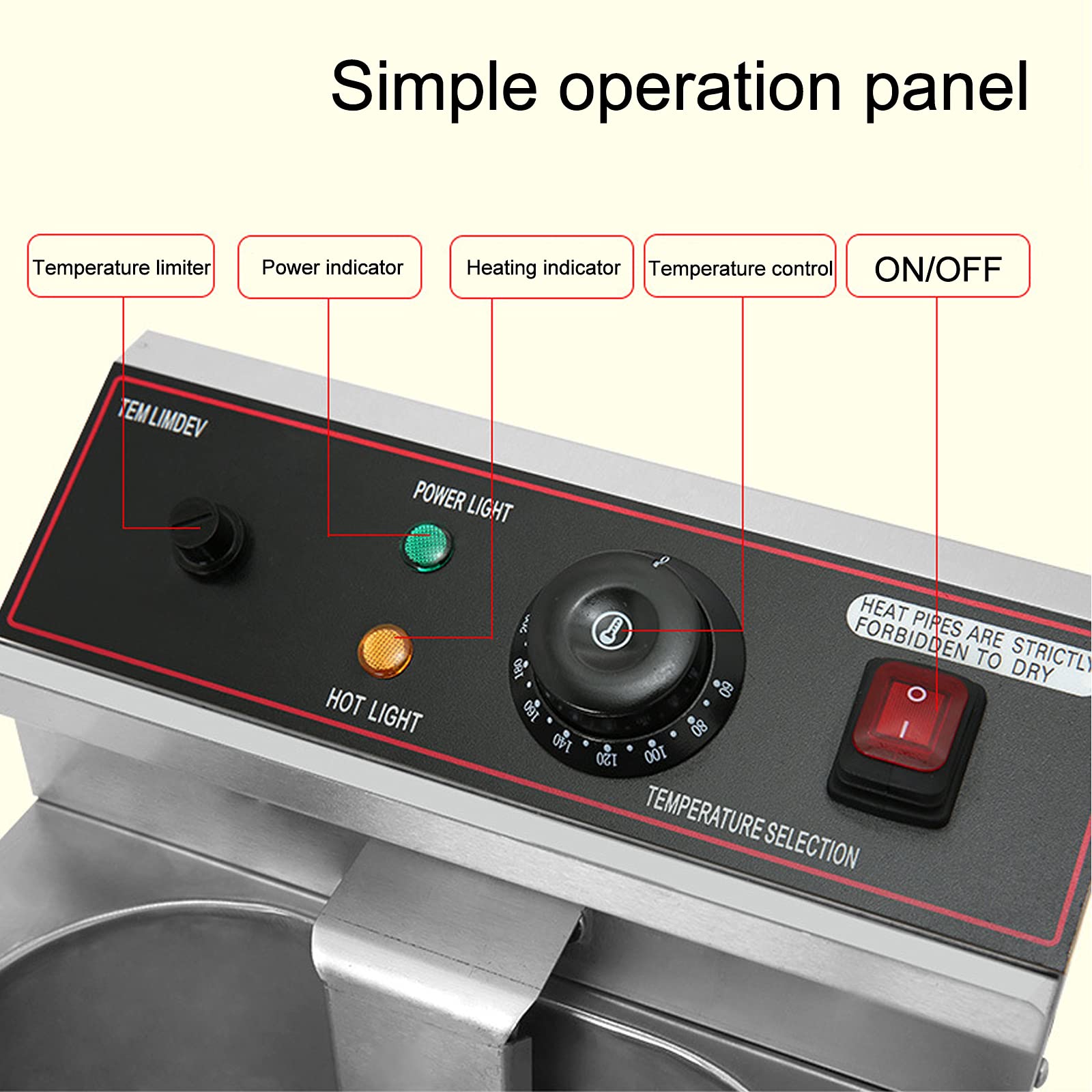 Freidora Comercial, freidora eléctrica de Acero Inoxidable de Alta Resistencia, con Cesta y Tapa, de Drenaje y Control de Temperatura, freidora para Uso Comercial y domésti
