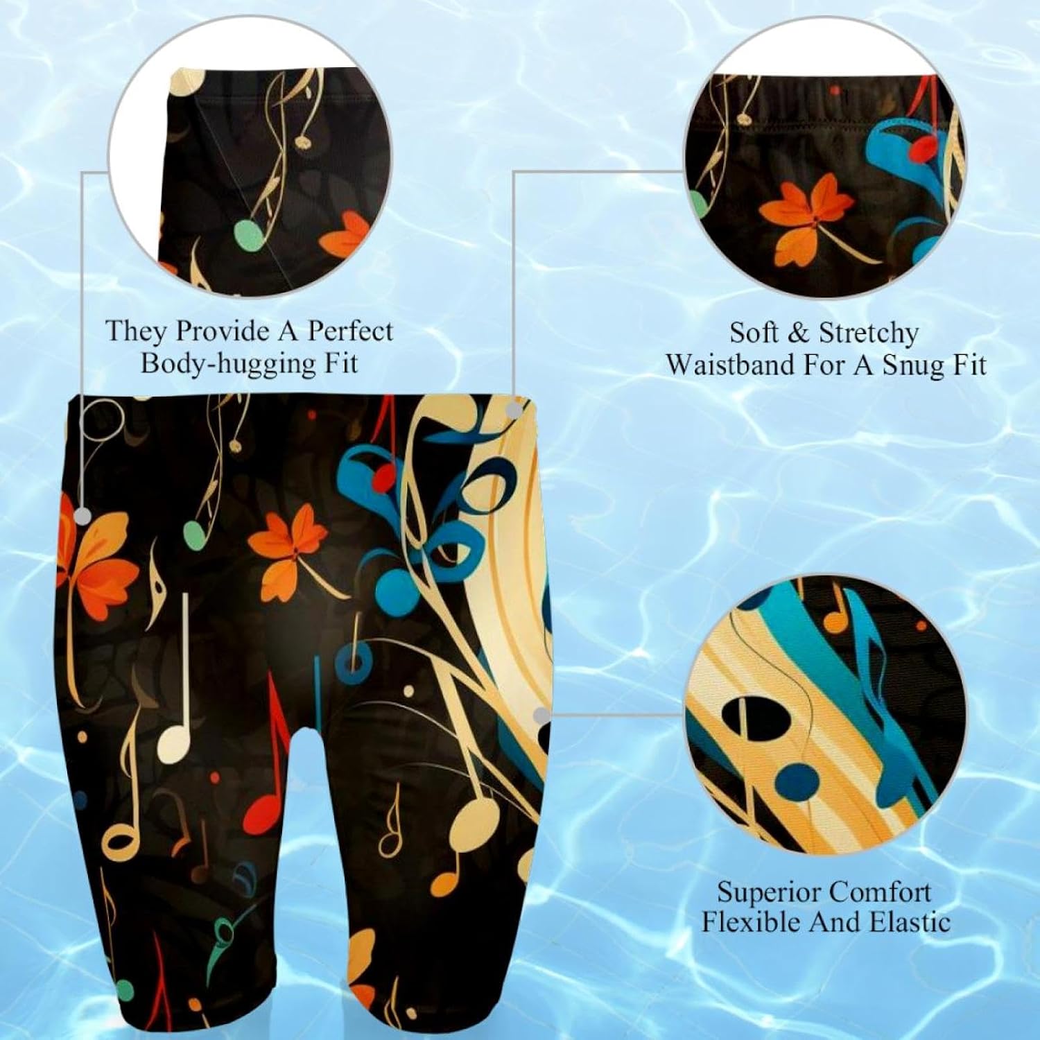 Colorful Music Notes Boys' Swim Jammers Youth Competitive Swim Team Suit Quick Dry Athletic Swimming Shorts