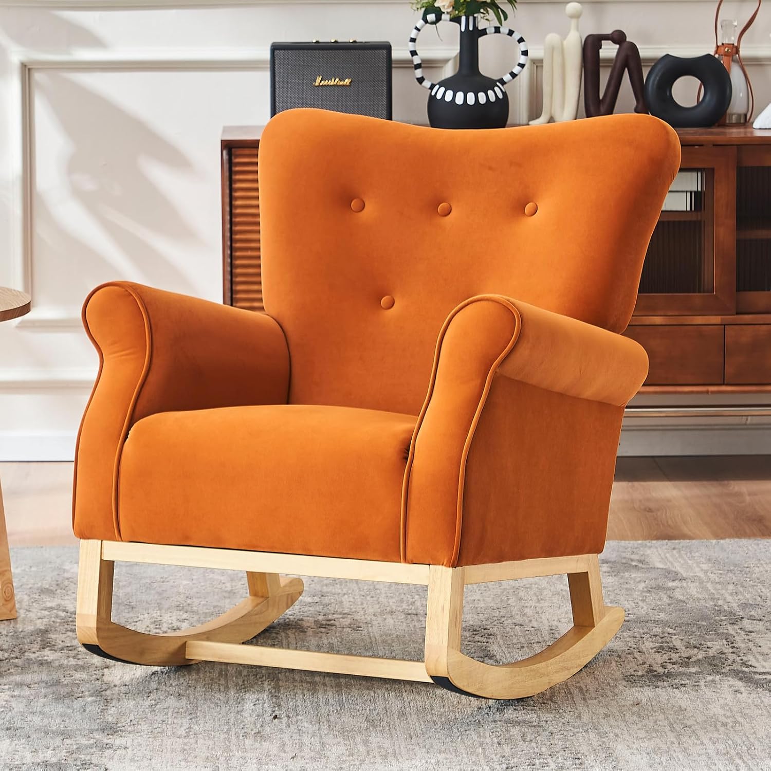 FurniTribe Velvet Glider Rocker, Upholstered Nursery