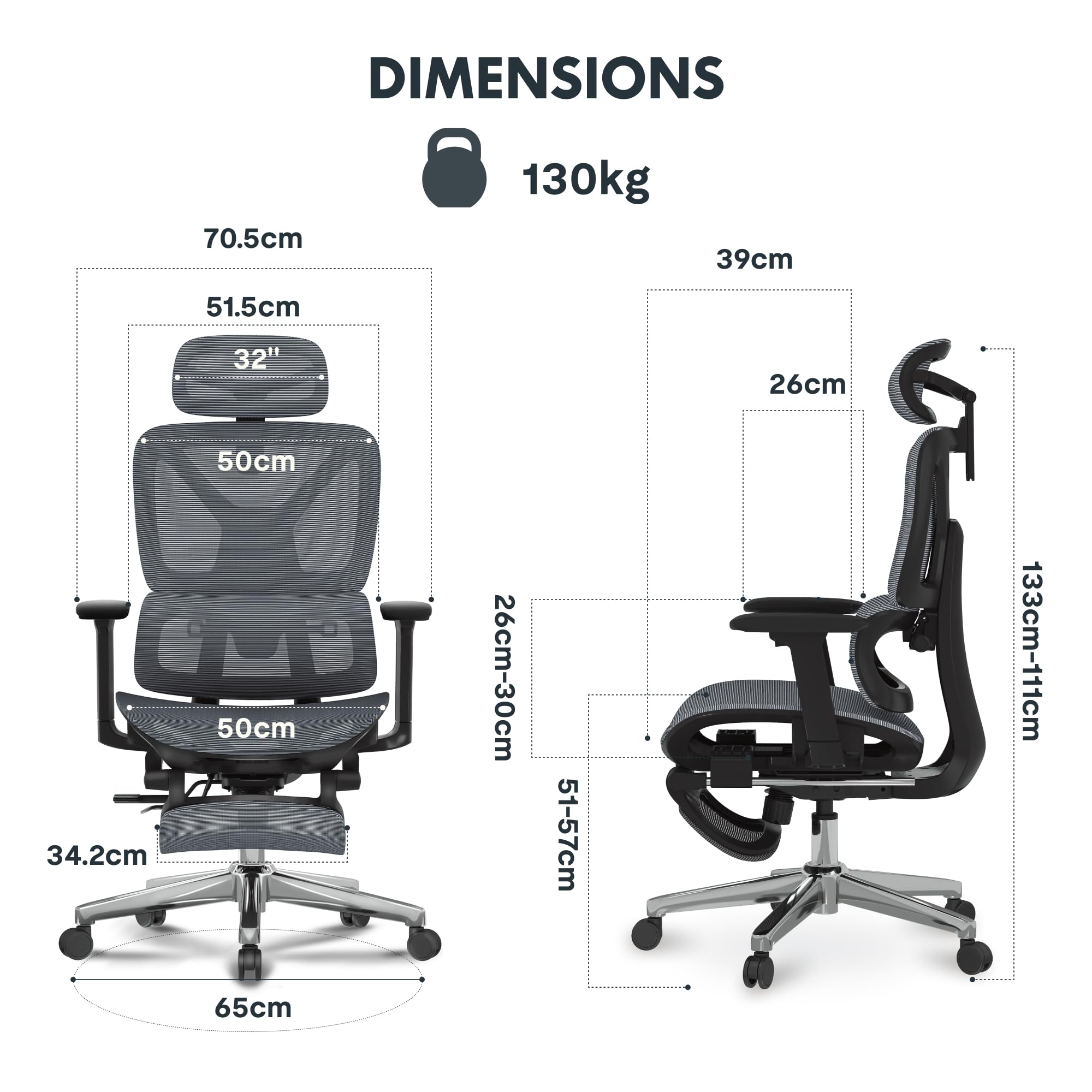 FLEXISPOT ErgoX – Sedia ergonomica da ufficio in rete con poggiapiedi, poggiatesta 3D, supporto lombare, schienale 5D regolabile, braccioli 3D, seduta traspirante, ruote, 130 kg